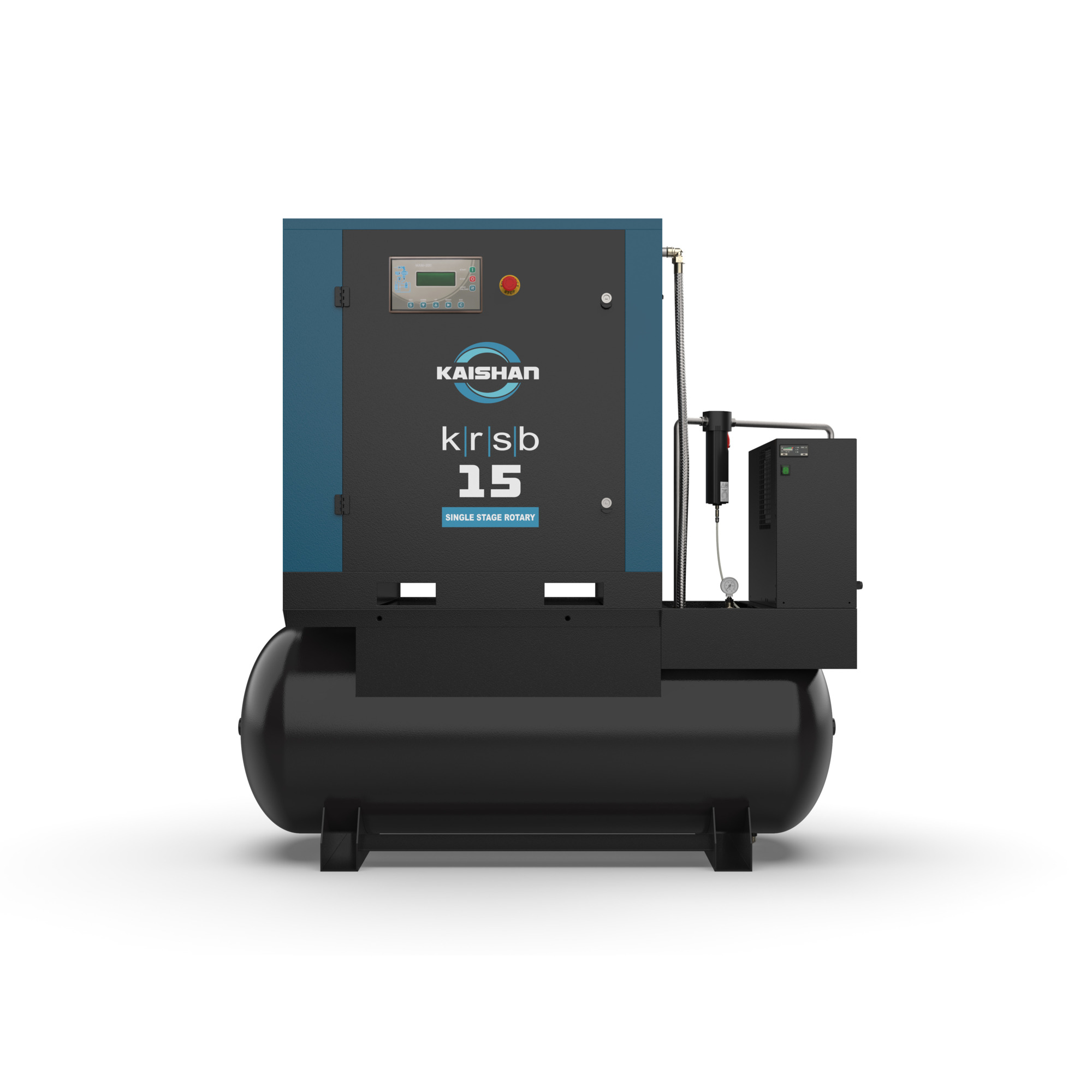 Kaishan Compressor USA Tank Mount Air Compressor with Dryer - 20 HP, 460V, 3 Phase, 125 PSI, 120 Gal. Tank, Model# KRST-020A2F4D8U